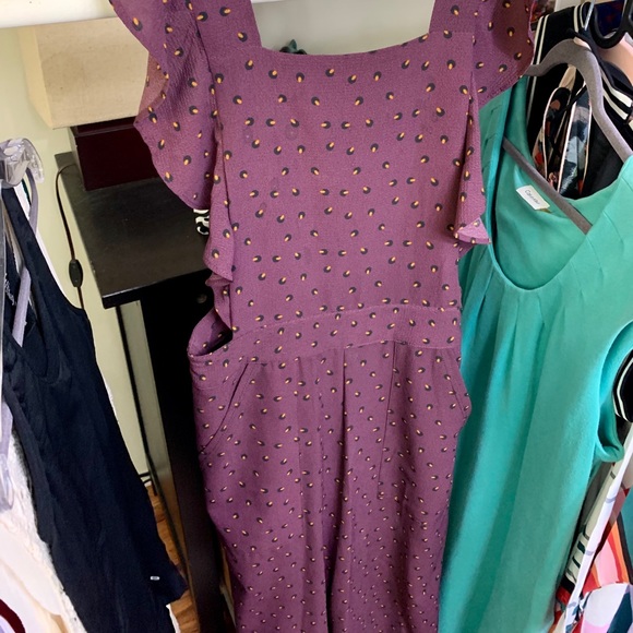 BOBEAU Bib Overalls burgundy pockets capri cropped - Picture 2 of 10